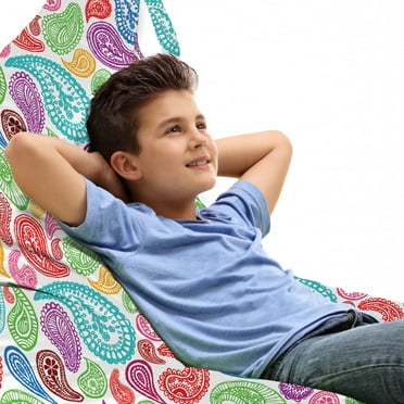 Paisley Lounger Chair Bag, Modern Teardrop Shaped Striped Oriental Pattern with Flowers and Leaves Art, High Capacity Storage with Handle Container, Lounger Size, Multicolor, by Ambesonne
