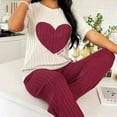 thumbnail image 6 of Aobny Womens Summer Pajamas Sets Ribbed Heart Red Pjs Jogger Ankle Crew Neck Pajamas for Women Set,S, 6 of 6