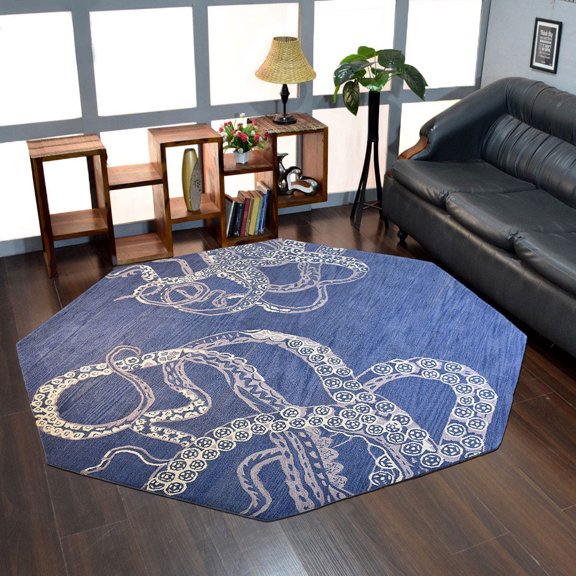 Rugsotic Carpets Hand Tufted Wool Eco-Friendly Area Rugs - 10'x10', Octagon, Blue Beige, Modern Contemporary Design, High Pile Handmade Anti Skid Rugs for Living Room, Bed Room (K00512)