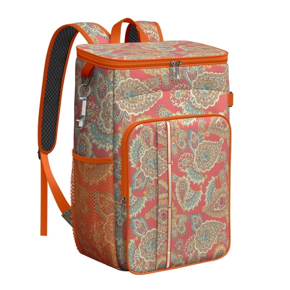 Bohemian Insulated Cooler Backpack 20L - Vintage Floral Pattern Leakproof Soft Cooler Bag for Camping, Picnic & Beach, Keeps Cold/Hot 20Hrs