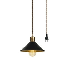 KAYYELAMP Pendant Lamp Plug in Cord 9.8 Feet E26 Copper Base Inner Gold Black Metal Shade Vintage Design Hanging Lighting for Bedroom Kitchen Stairs(No Bulb)