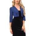 thumbnail image 4 of Satin Cardigan for Women's 3/4 Sleeve Open Front Cropped Office Work Bolero Shrug XL Dark Blue, 4 of 4