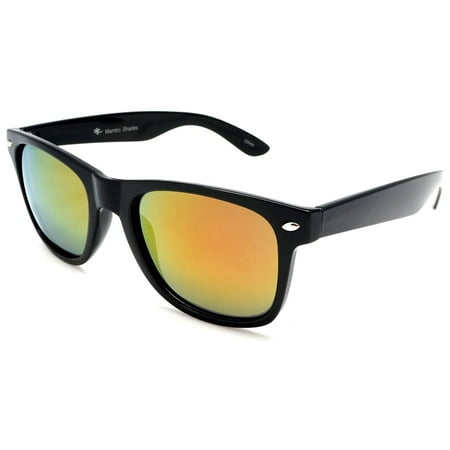 Unisex Polarized Mirror Sunglasses - MIB Style - Black, Yellow Lens -