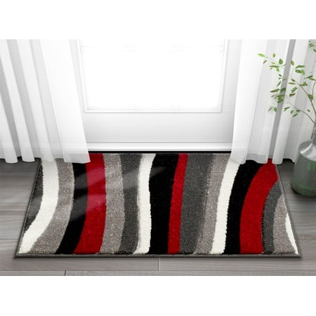 Ivory Waves - Well Woven Temptation Waves & Stripes Red, Grey, Ivory Modern 2x3 (1'8