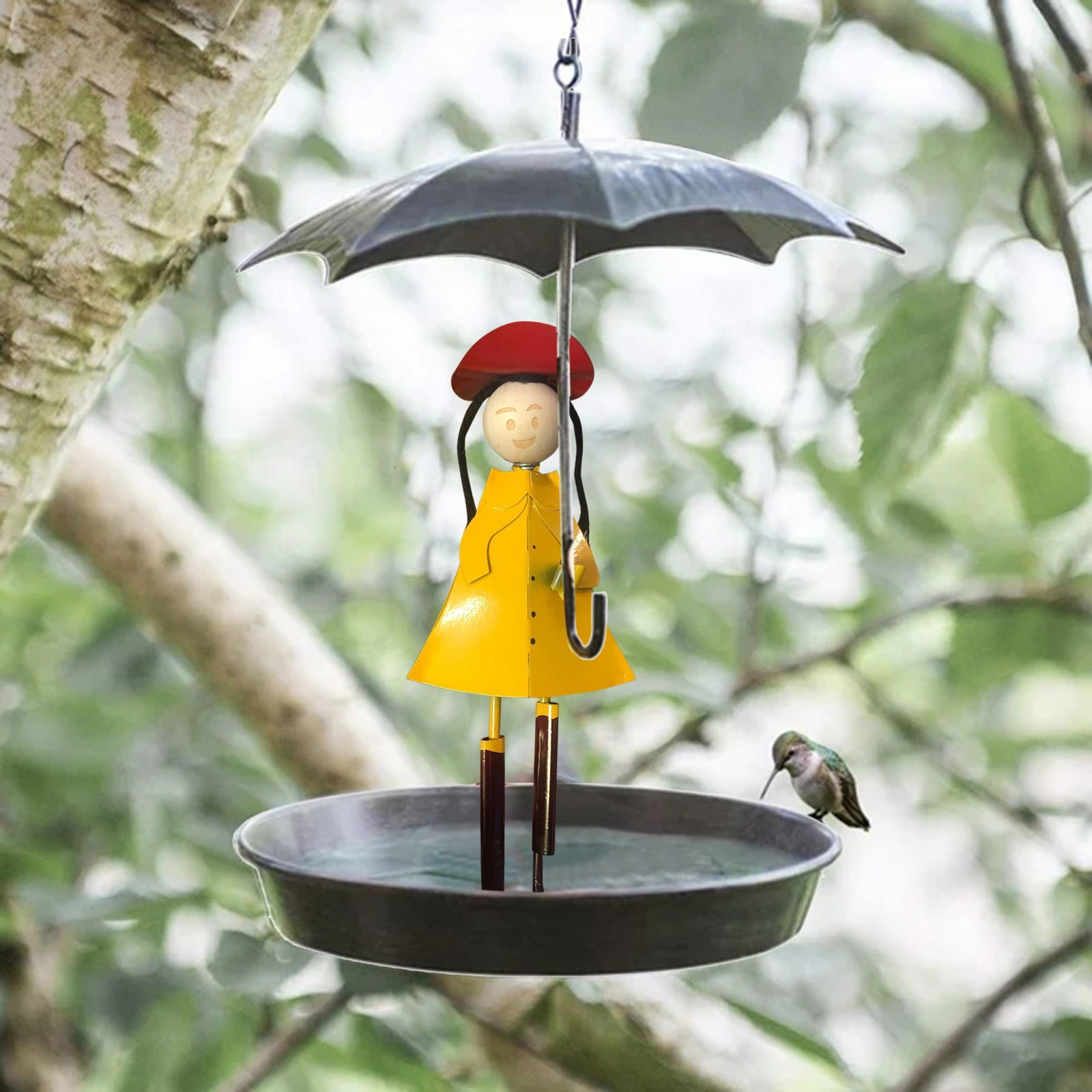 YAOCHXINNNN Feeder Pole for outside Sturdy Heated Baths Ground Hummingbird Feeders for outside on Window Novel Feeder Metal Hanging Chain Girl And Umbrella Bird Feeder