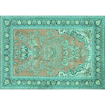 Ahgly Company Machine Washable Indoor Rectangle Persian Turquoise Blue Traditional Area Rugs, 5' x 7'