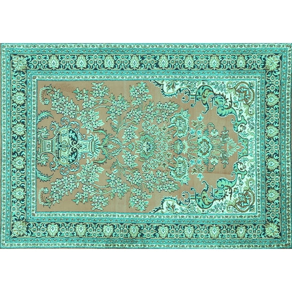 Ahgly Company Machine Washable Indoor Rectangle Persian Turquoise Blue Traditional Area Rugs, 5' x 7'