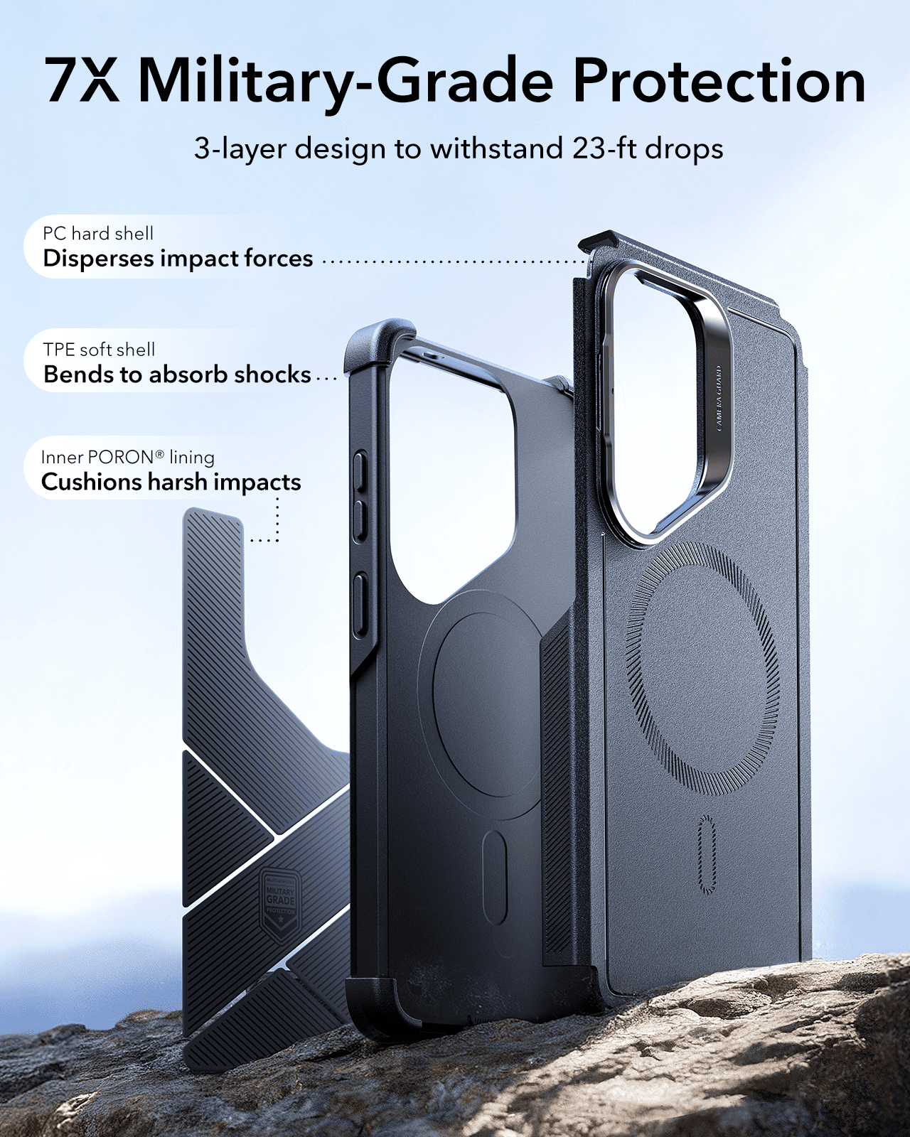 ESR Case with Stash Stand Compatible with Samsung Galaxy S26 Ultra, 7X Military-Grade Drop Protection & MagSafe Compatible Rugged Cover, Black