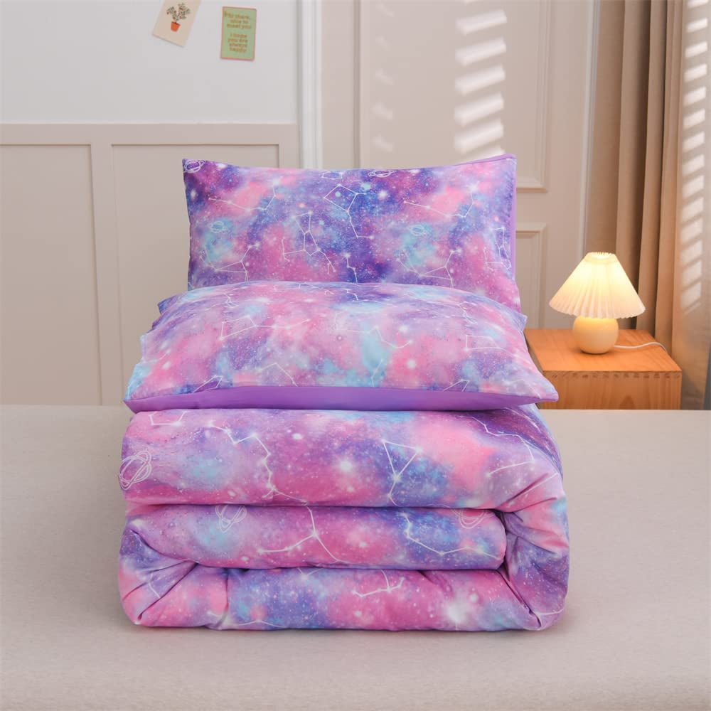 NTBED Tie Dye Constellation Print Ombre Comforter Set Full Size Gradient Galaxy Bedding Set Purple