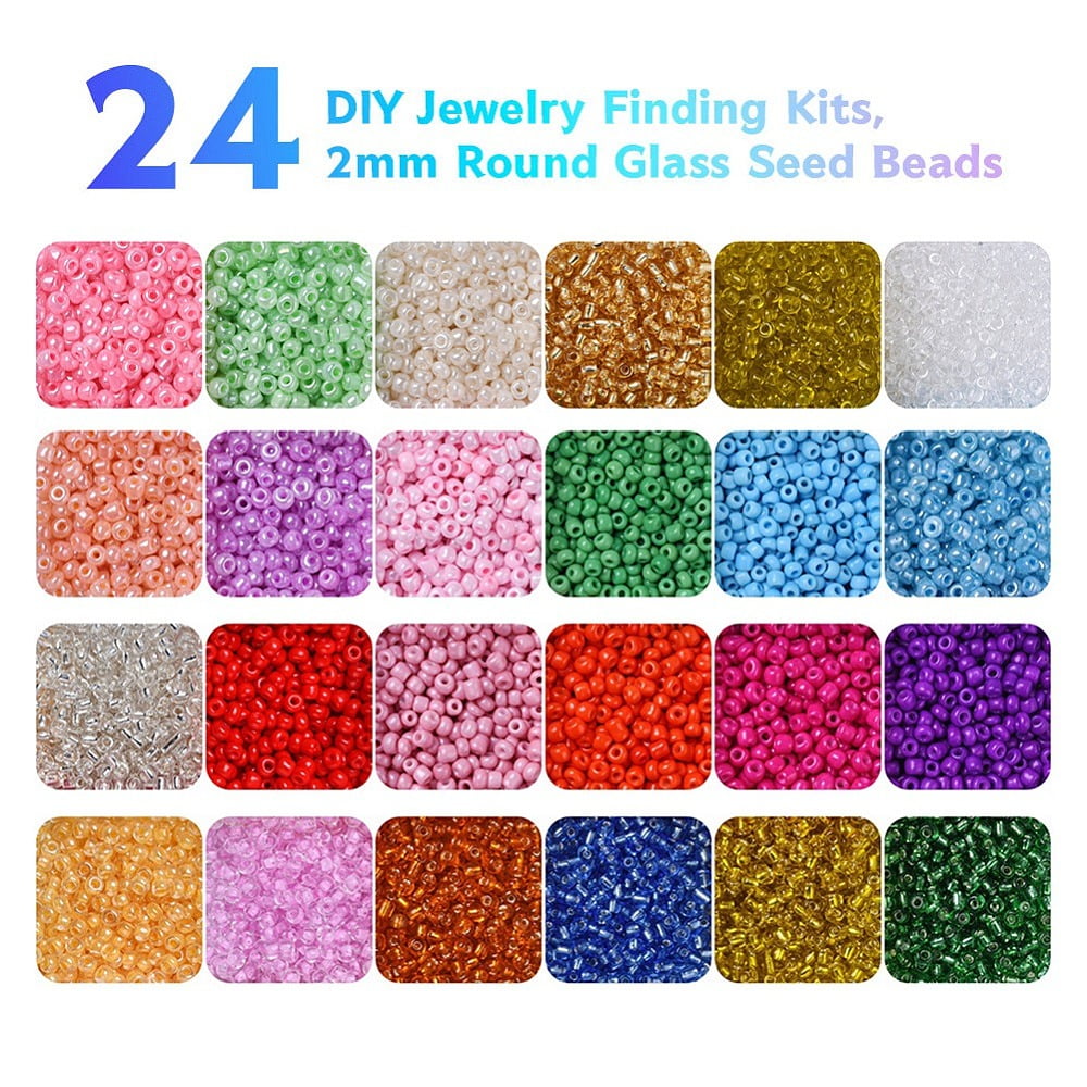 1 box DIY Jewelry Finding Kits 3mm Round Glass Seed Beads Including Tweezers Steel Needles Elastic Thread and Plastic Test Tube Mixed color Beads: 6000pcs/box