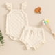 thumbnail image 3 of Conjunto de 3 piezas de ropa de verano para niña recién nacida de hoksml, mono de algodón con volantes y cintura elástica, pantalones cortos, ofertas de liquidación de 3 a 12 meses, 3 of 8