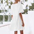 thumbnail image 6 of UPPADA Wedding Guest Dresses for Women, Womens Mini Dress With Pocket Summer Casual Solid V Neck Short Sleeve Ruffle Dresses, Vestidos de verano, 6 of 7