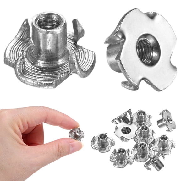 Uxcell 10-Pack M4x7.8mm T-nut, Stainless Steel 4-Pronged Tee Nut Threaded Insert Corrosion Resistant Fasteners