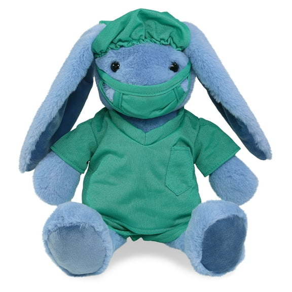 DolliBu Baby Blue Rabbit Doctor Plush Toy - Super Soft Rabbit Doctor Stuffed Animal Dress Up with Cute Scrub Uniform and Cap Outfit - Fluffy Toy Plush Gift for Doctor, Nurse, Surgeon, Dentist - 8 Inch