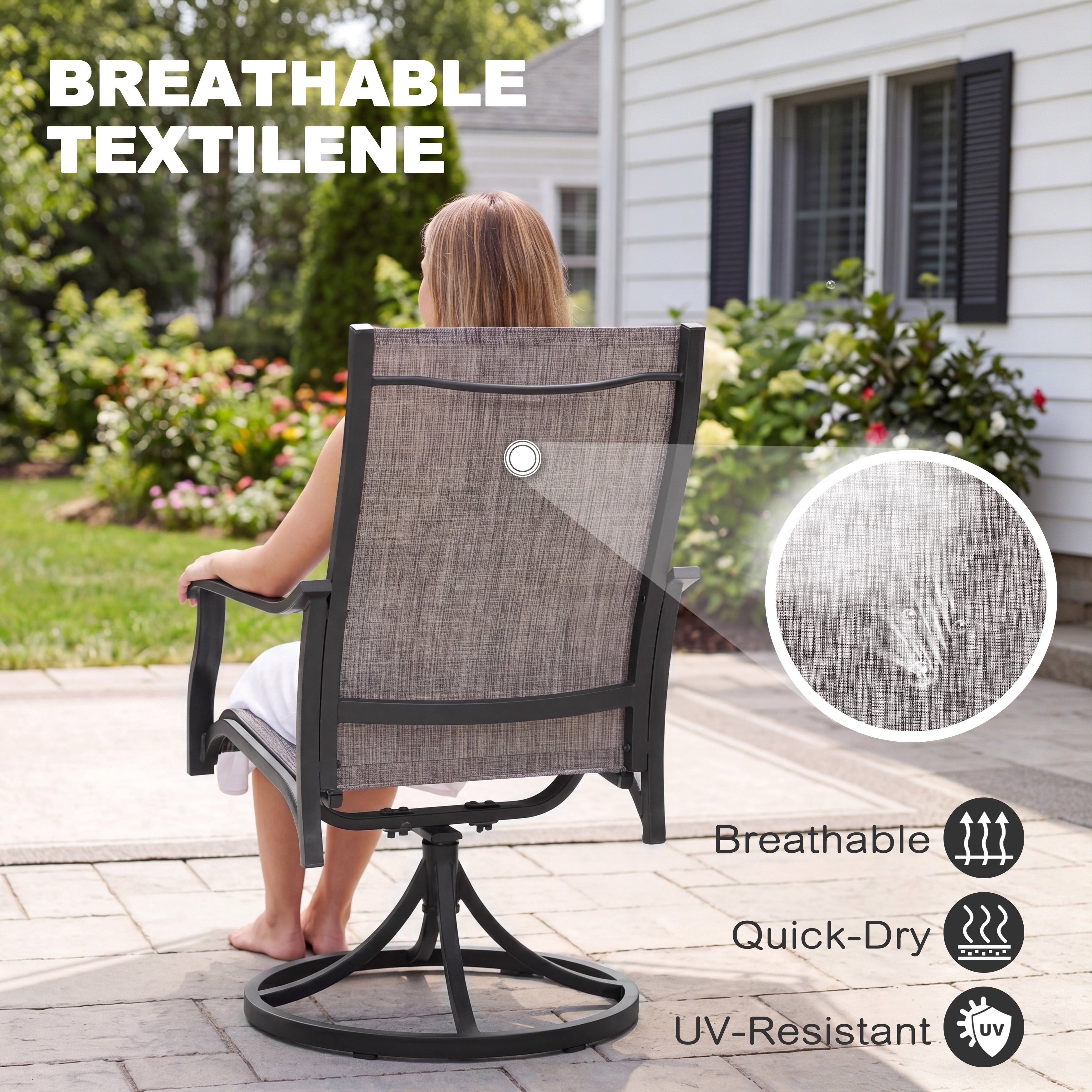 Nuu Garden Swivel Patio Chair Set of 2, All-Weather Textilene Outdoor Dining Chairs with High Back, Outdoor Dining Chair Set, Grayish Brown