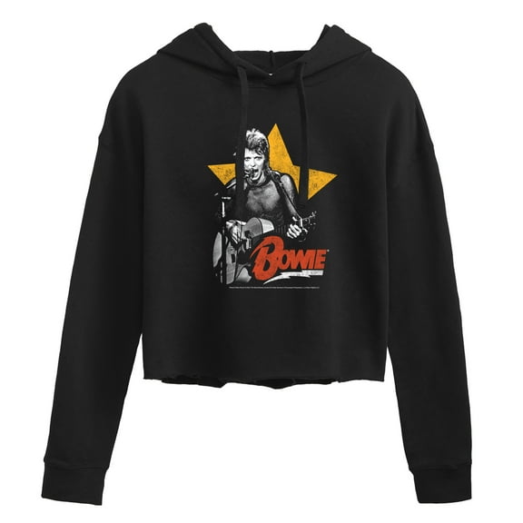 David Bowie - Bowie Guitar With Star - Juniors Cropped Pullover Hoodie