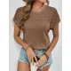 thumbnail image 4 of Camiseta de empalme ahuecada de encaje para mujer, Tops tejidos de Color sólido para mujer, camisetas de manga corta con cuello redondo informales cómodas para mujer, 4 of 4