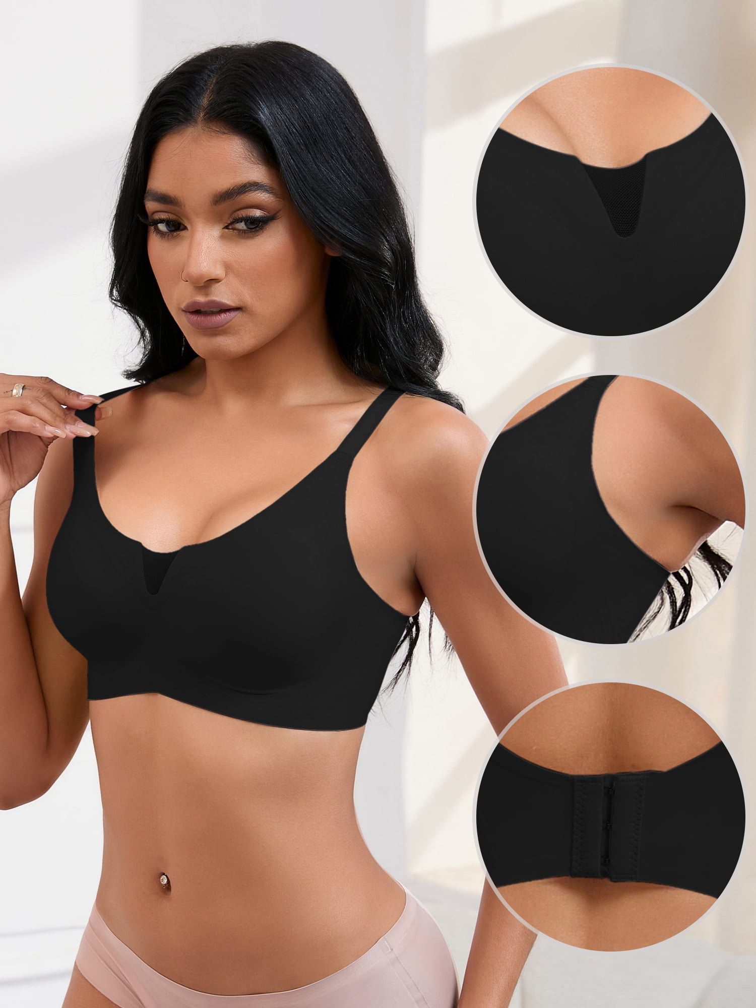 Unique Bargains Women's Padded Breathable Bras Push Up Mesh Wirefree Bras S Black