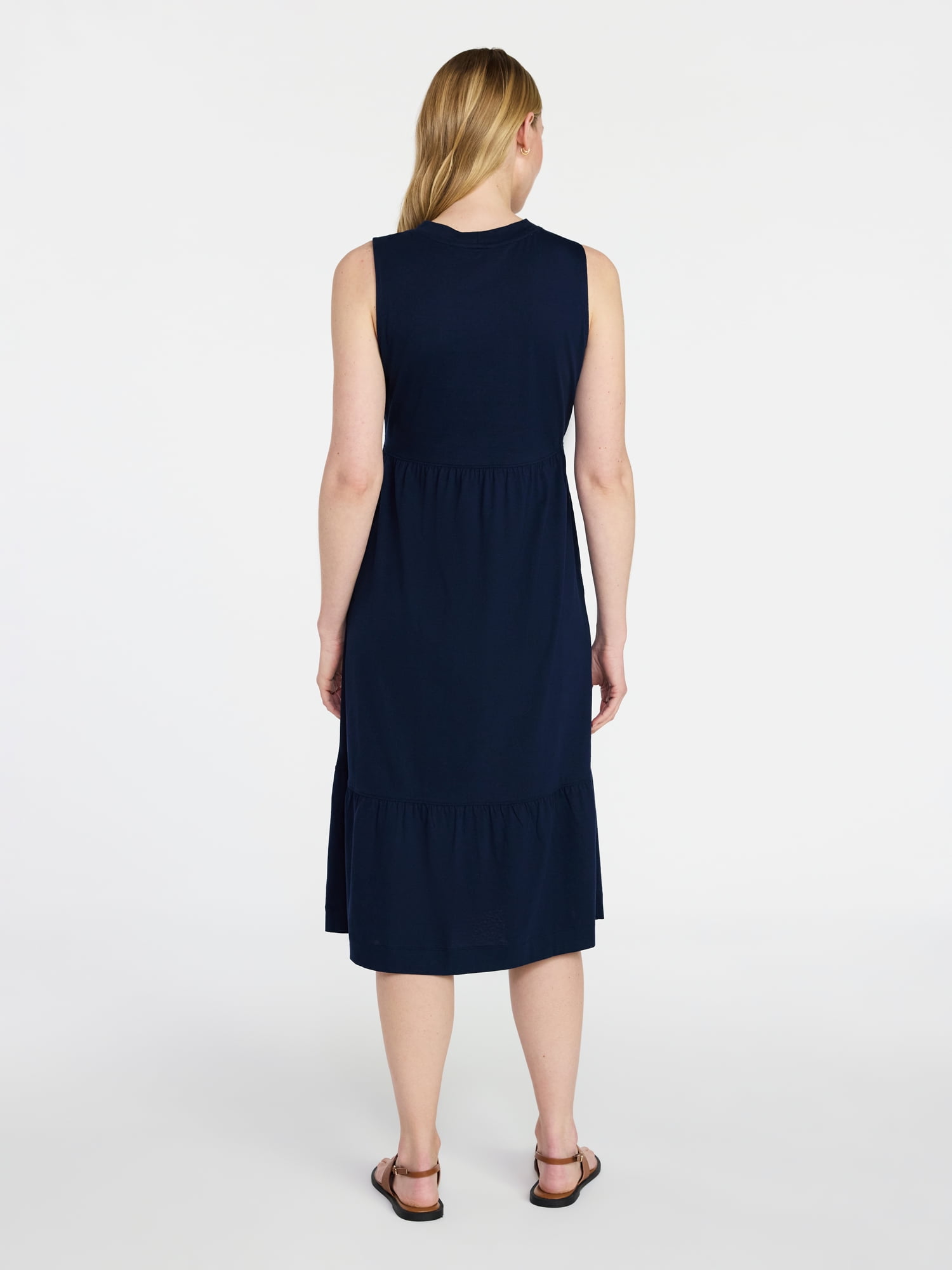 Time and Tru Women's Sleeveless Cotton Knit Tiered Midi Dress, Sizes XS-XXXL