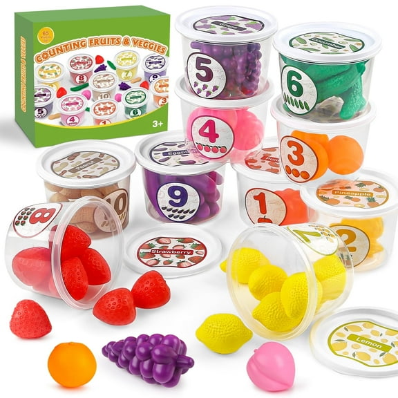Joyreal Color Sorting Learning Toy Fruit and Vegetable Theme Counting for Preschoolers 65 Pieces