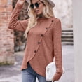 thumbnail image 4 of 2023 Cotonie Women's Round Neck Solid Color Long Sleeve Tops Button T-shirt Casual Summer Autumn Blouse Basic Tops,Coffee,S, 4 of 7