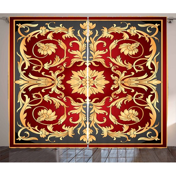 Turkish Pattern Curtains 2 Panels Set, Ottoman Spiral Foliage Pattern