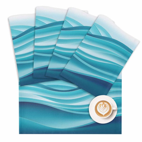 Placemat Ombre Teal Wave Placemats for Dining Table Modern Abstract Ocean Washable Table Mats for Party Kitchen Dining Decoration