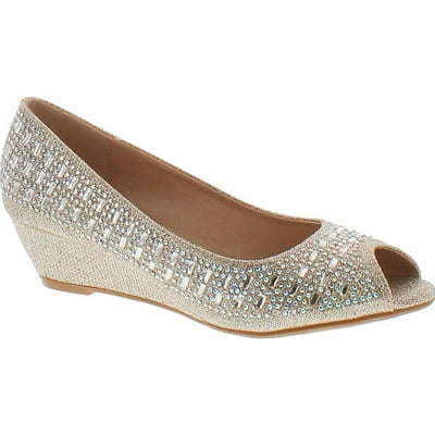 Champagne Low Wedge Heel Peep Toe Sandals Women s Brunei Ubuy