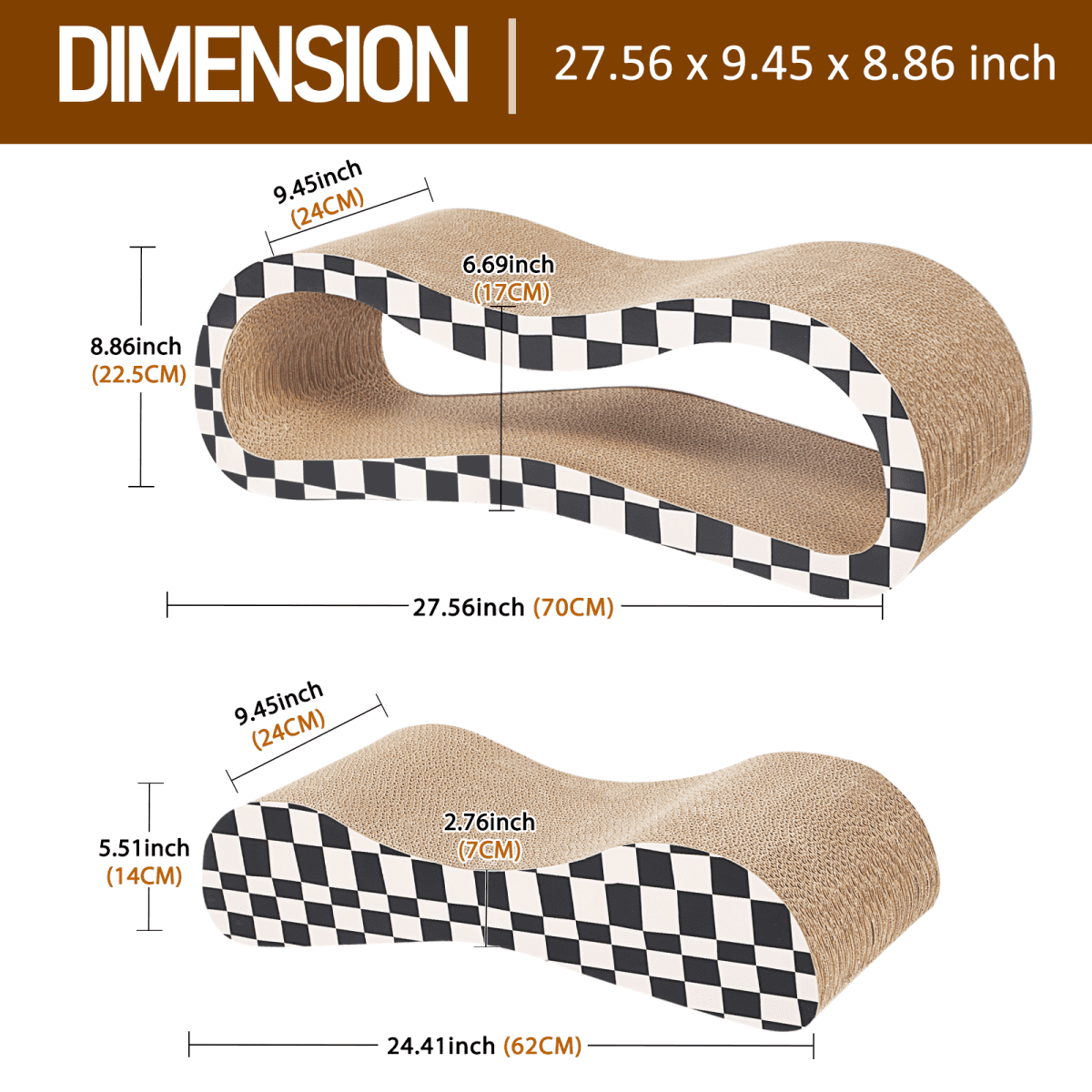 FluffyDream 2 in 1 Cat Scratcher Cardboard Lounge Bed, Cat Scratching Post, Durable Board Pads Prevents Furniture Damage,Large,Checkerboard