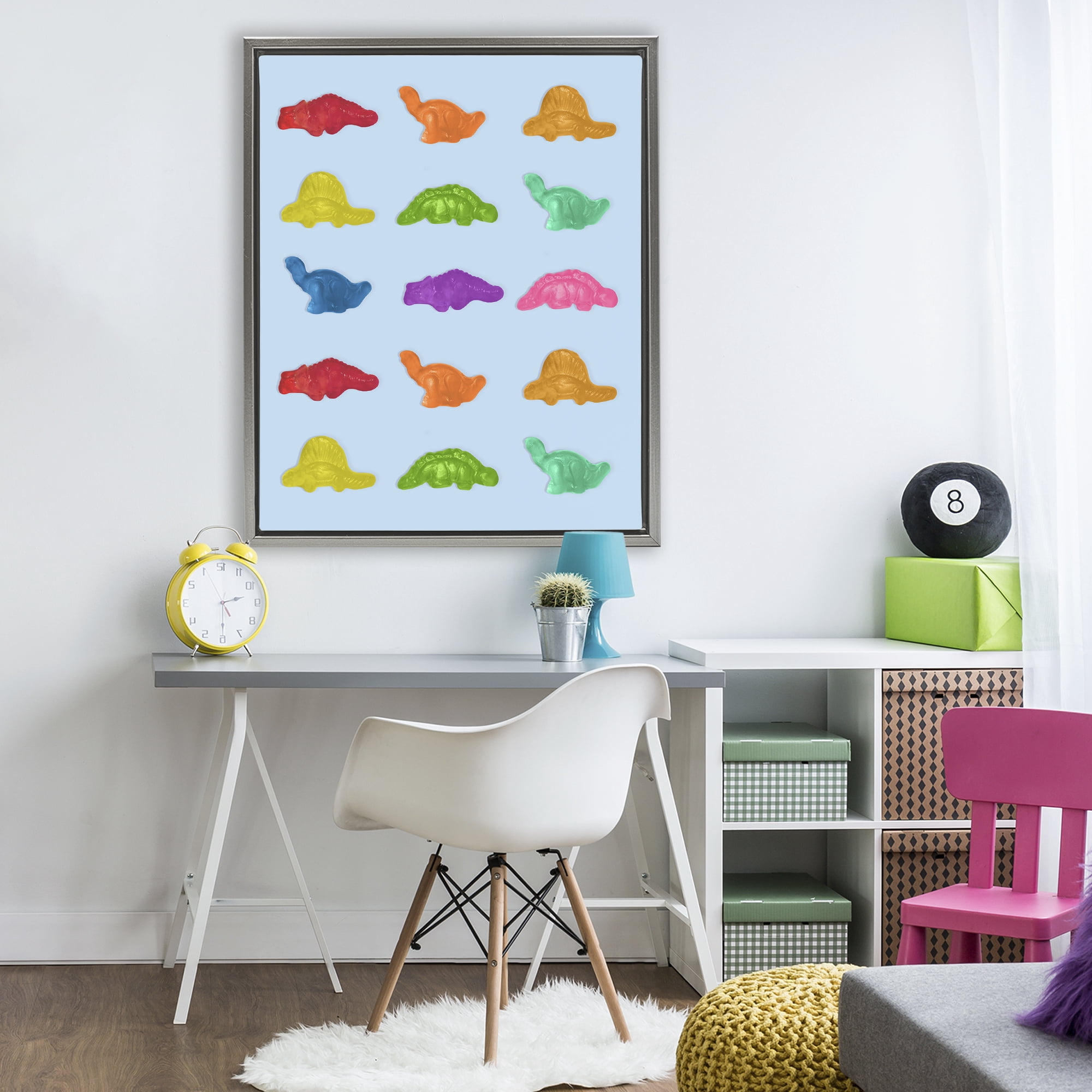 Stupell Industries Colorful Dinosaur Candies Gray Framed Floater Canvas Wall Art, design by LISH Creative