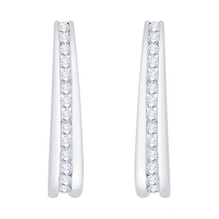Channel Set Diamond J-Hoop Earrings in 10K White Gold (1 cttw, G-H, I2-I3)