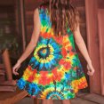 thumbnail image 5 of RQYYD Casual Dresses for Women 2024 Ruffle v Neck Loose Fit Knee Length Dresses Solid Color/Tie Dye Short Sleeve Ruched Mini Dresses, 5 of 6
