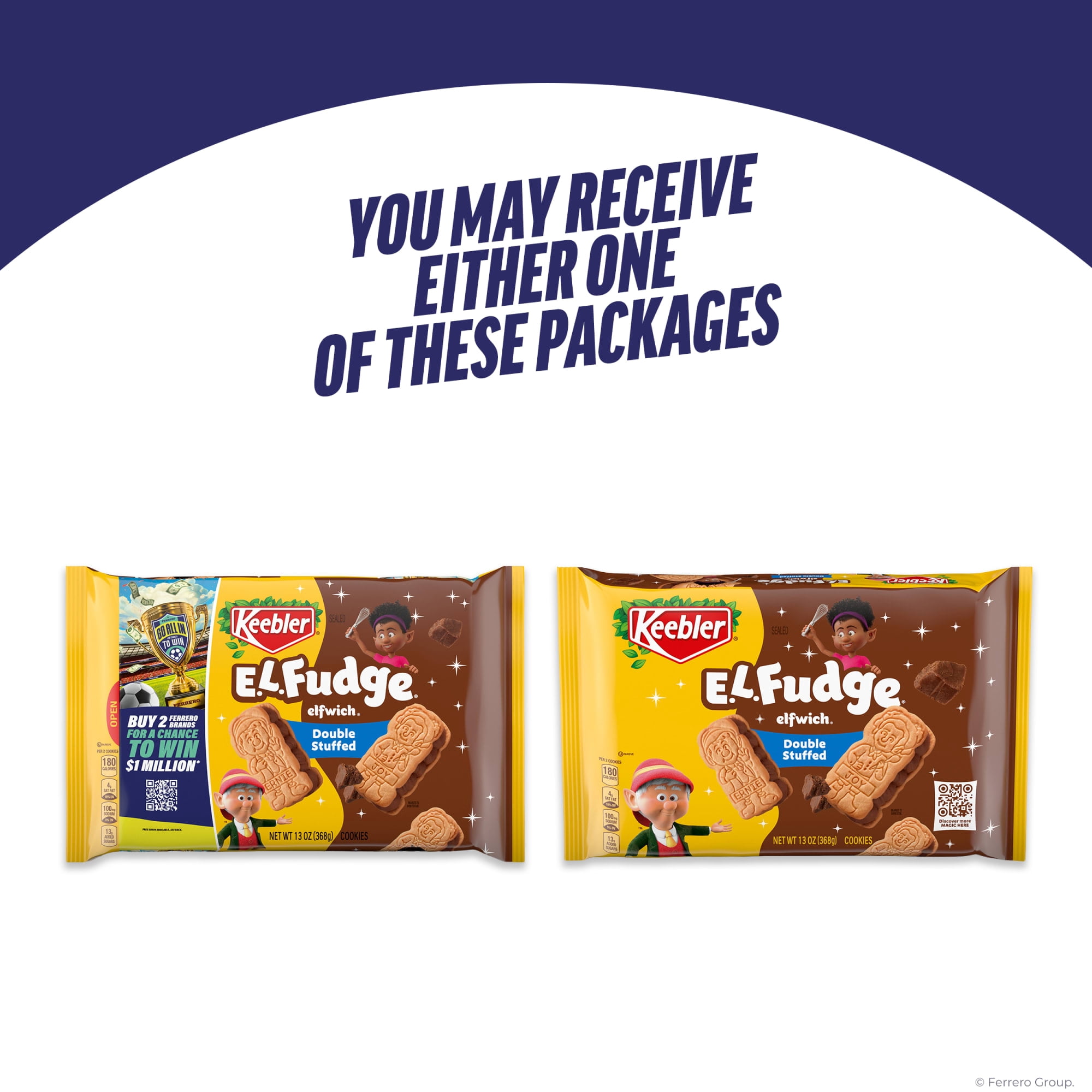 (12 pack) Keebler E.L. Fudge Double Stuffed Elfwich Cookies, Sandwich Cookies Stuffed with Crème Filling, 13 oz