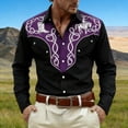 thumbnail image 2 of Mens Shirts Western Cowboys Printed Long Sleeve Button Lapel Top Casual Carnival Theme Classic Comfortable Shirt for Men Black L, 2 of 5
