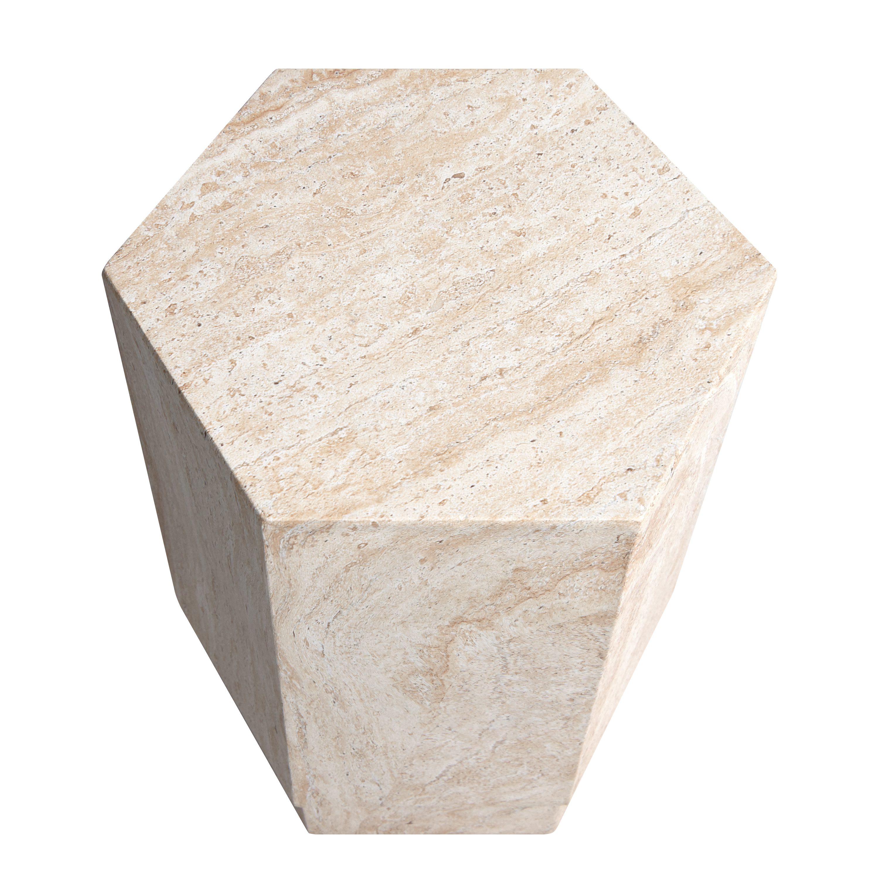 Hexagonal Travertine Stone Finish Italian Design MgO Side Accent Table