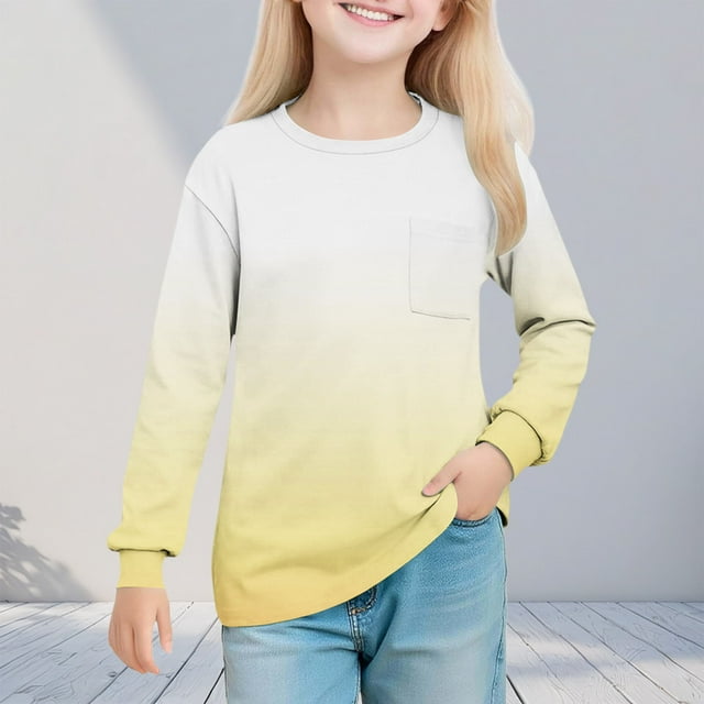 hengsof T-Shirts Décontractés à Manches Longues pour Enfants, Chemises Amples et Douces avec Poche et Contraste