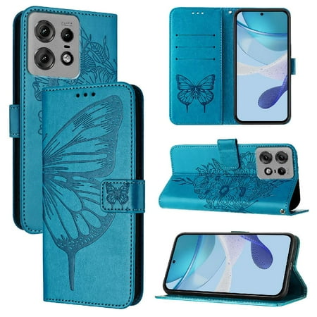 

Case for Motorola Edge 50 Pro Premium Leather Embossing Butterfly Magnetic Flip Cover