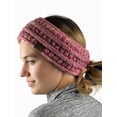 thumbnail image 2 of C.C Cable Knit Fuzzy Lined Ear Warmer Ponytail Pony Headband, 3 Tone Pink, 2 of 3