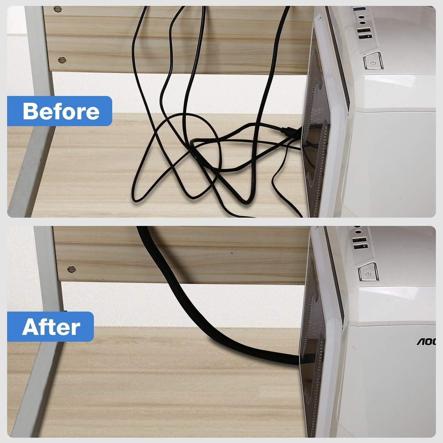 FEFEFW-15ft – 1/2 inch Cable Management Protector Bundle with Car Charger Mounts Cable Tie Holder