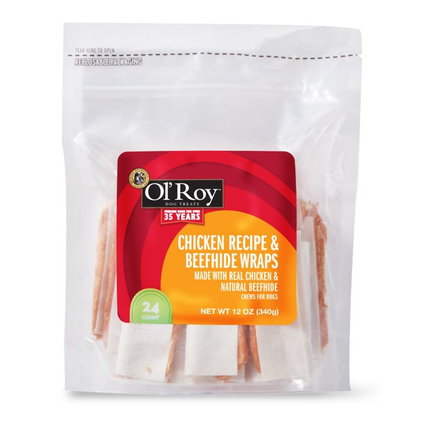 Ol' Roy Chicken Recipe & Beefhide Wraps Chews for Dogs, 12 oz, 24 Count