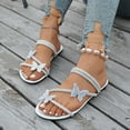 thumbnail image 5 of HomeDM Women's Flat Sandals Dressy Rhinestone Strappy Open Toe Slip On Summer Casual Beach Slide Sandals, White Size 9.5, 5 of 9