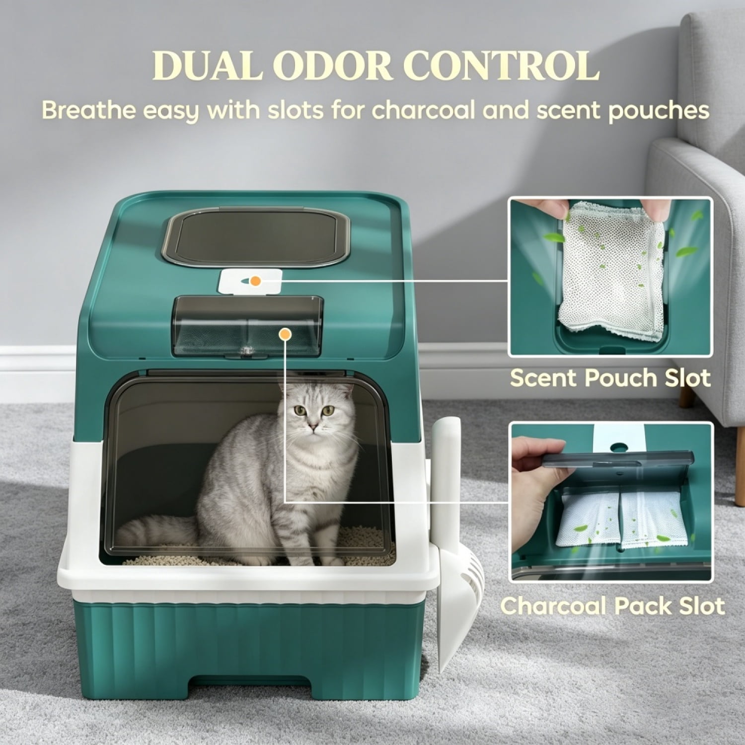 FENGFAN Enclosed Cat Litter Box with Anti-Tracking Top Exit, 18.9" for Cats 1 Pack