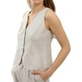 thumbnail image 5 of Amazhiyu Womens Pure Linen Sleeveless Button Down V Neck Crop Top Summer Vest Waistcoat, 5 of 6