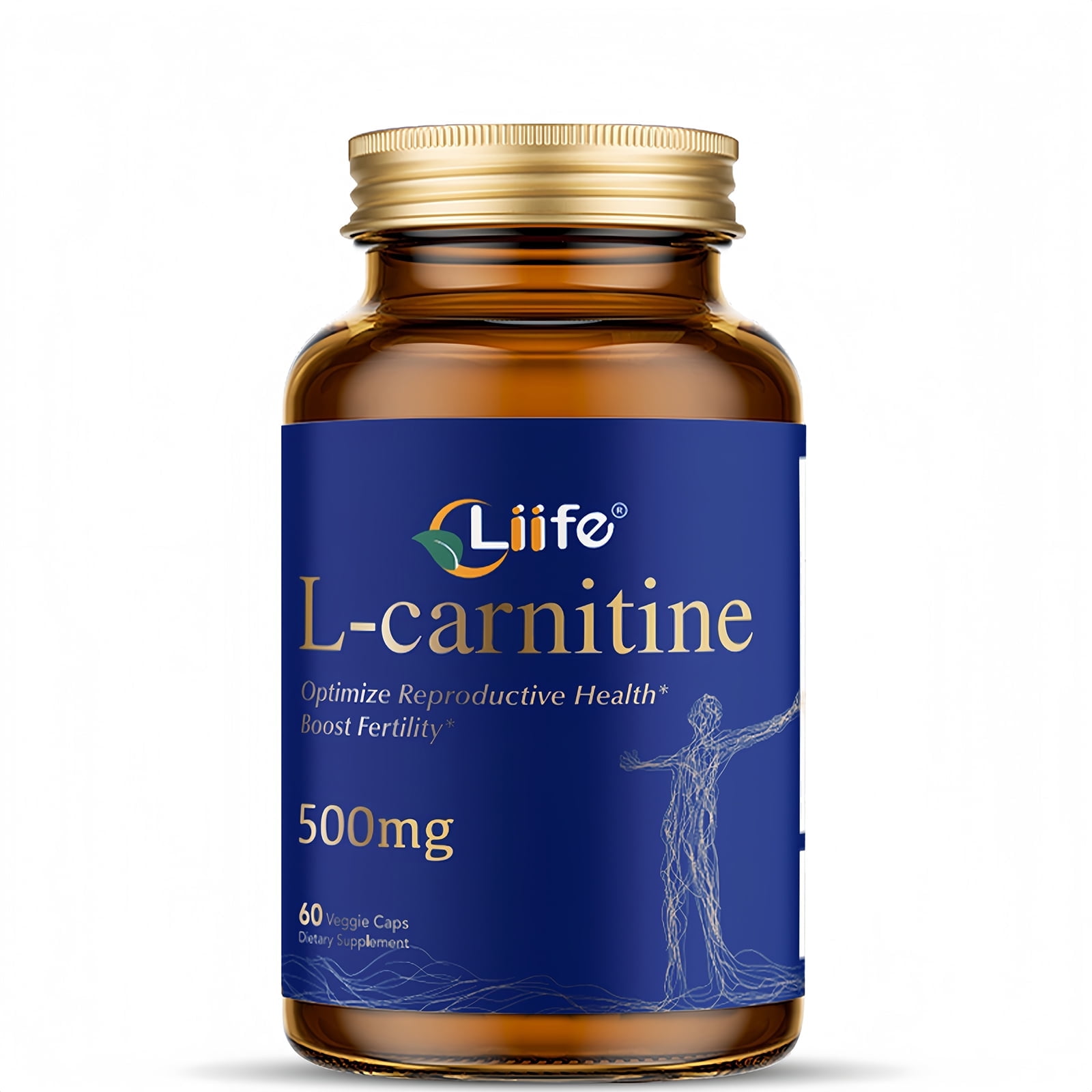 Liife L-Carnitine Complex Formula 500 mg, 60 Softgels | Contains folic acid (B9) and vitamin C, supports athletic performance, cardiovascular health, and fetal development*