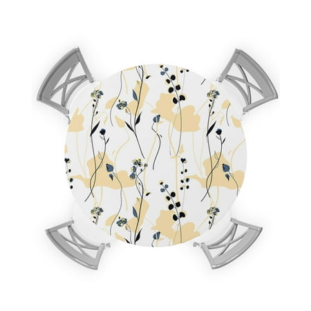 

Round Tablecloth with Elastic Branches and Leaves Spring Flowers Waterproof Stain-proof Table Cover Wipeable Fitted Table Cloths for 55 -60 Round Tables Dining Kitchen