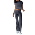 thumbnail image 2 of Iaqnaocc Lounge Sets for Women Two Piece Sets for Women Casual Slim Y2k Short Sleeve Crop Top Flare Pants Trendy Basic Summer Outfits Tracksuit Dark Gray S, 2 of 7