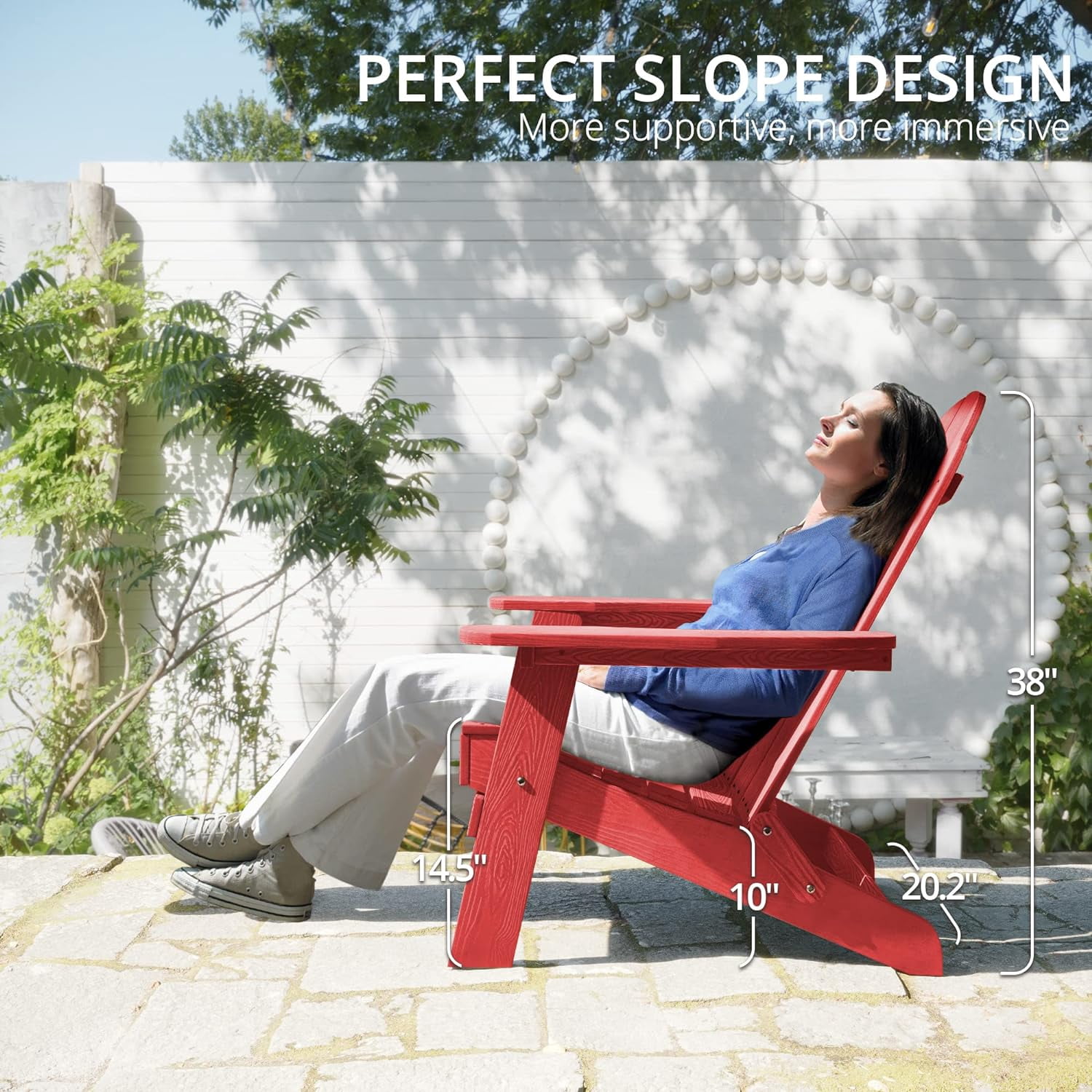Dycanpo Folding Adirondack Chair Set of 6, Fire Pit Patio Garden Chair with Cup Holder, Bright Red