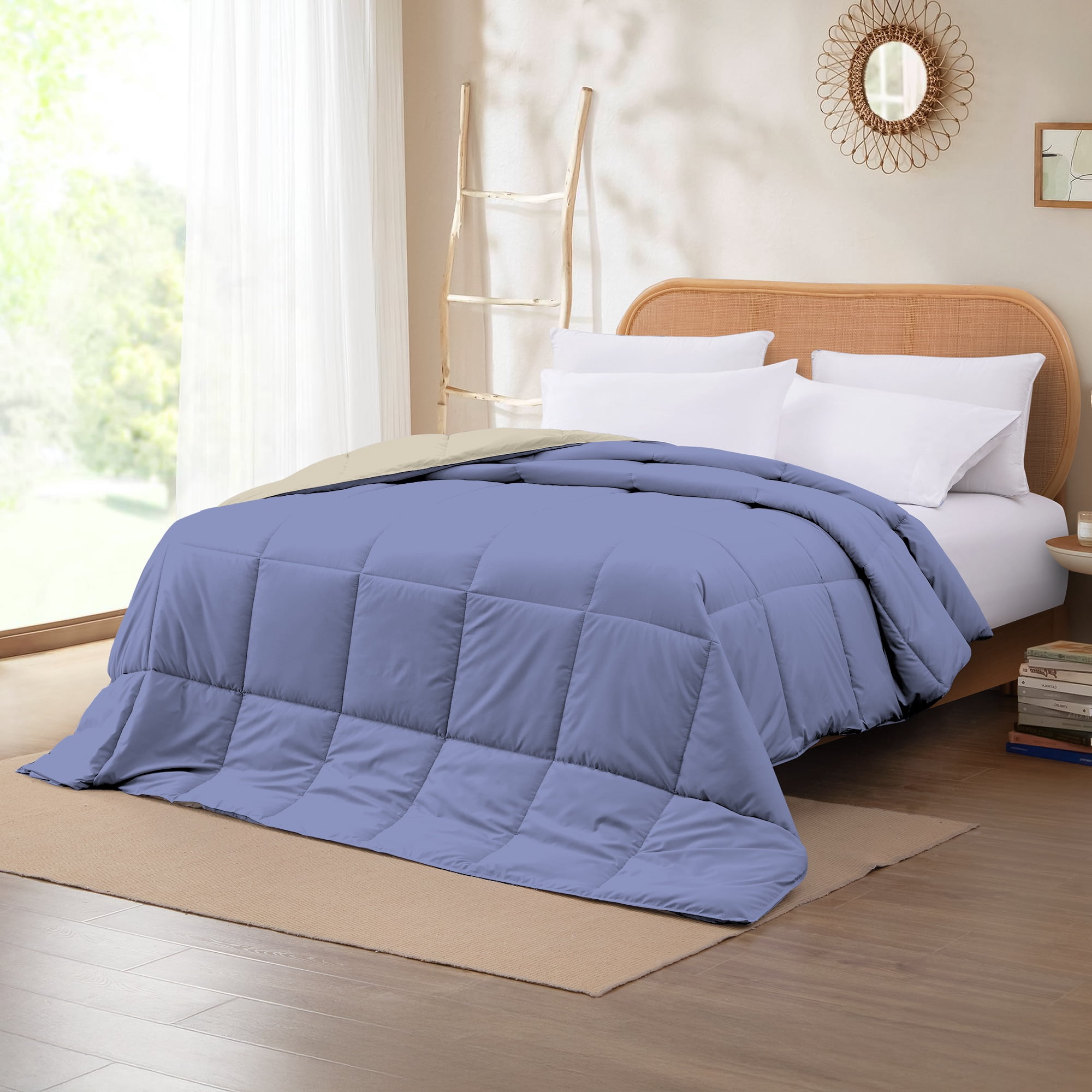 Modern Threads Reversible Blue & Cream All-Season Down Alternative Adult Bed Comforter, King