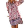 thumbnail image 3 of Robes Boho Florales pour Femmes Col en V Manches Longues Ourlet à Volants Robe Mini Ligne A Tenue de Plage, 3 of 6