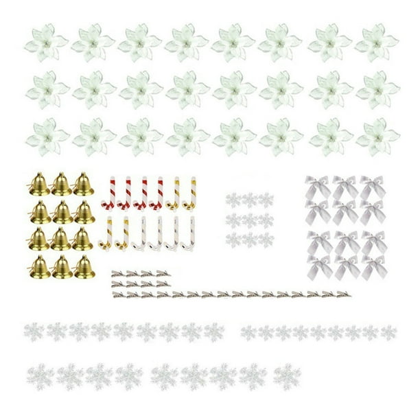 Advancent 120 Uds árbol de Navidad flores artificiales fiesta de Navidad colgante conjunto flores artificiales adornos para árbol de Navidad Clip de Kits de decoración para fiestas Plata Advancent HA008552-02